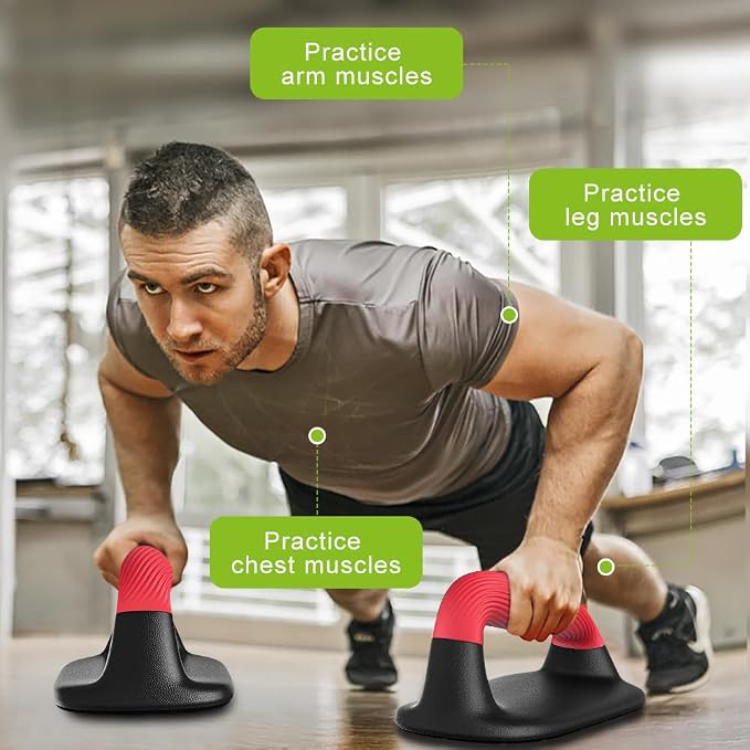 Compact Ergonomic Push-Up Handles with Soft Cushion Grip (Pair) - Red & Black
