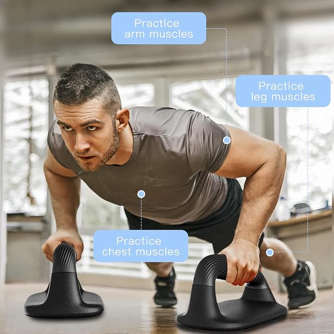 Stable Wide-Base Push-Up Floor Stands with Ergonomic Grips (Pair) - Black
