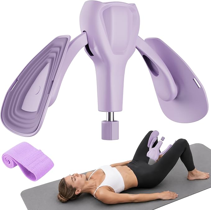 Adjustable Pelvic Floor Muscle Trainer & Thigh Toner with Resistance Band (35kg) - Lilac Purple