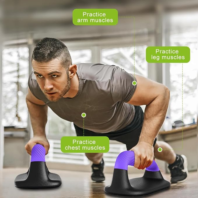 Portable Non-Slip Push-Up Stands for Upper Body Training (Pair) - Purple