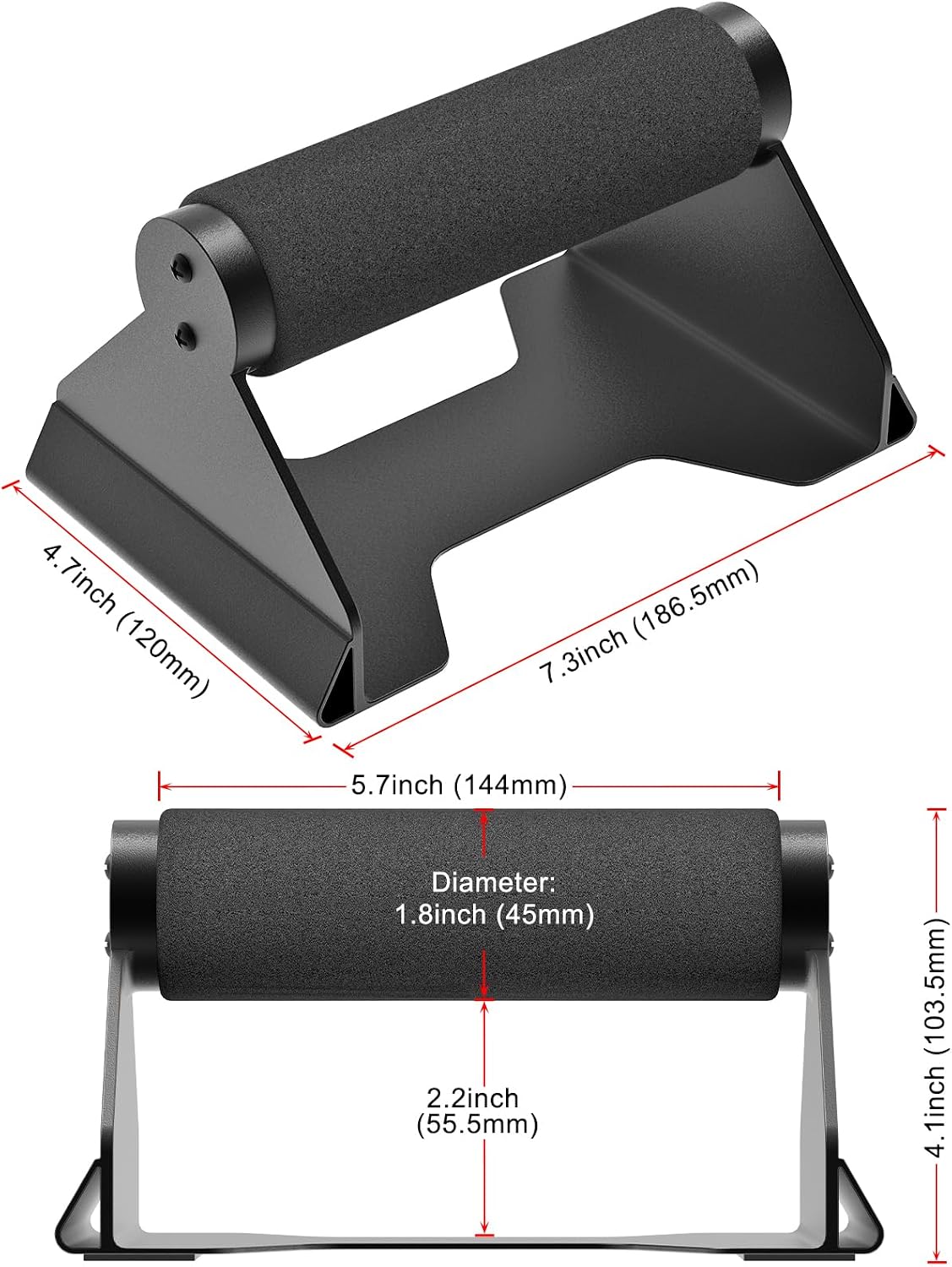 Heavy-Duty Steel Push-Up Bars with Non-Slip Foam Handles (Pair) - Matt Black