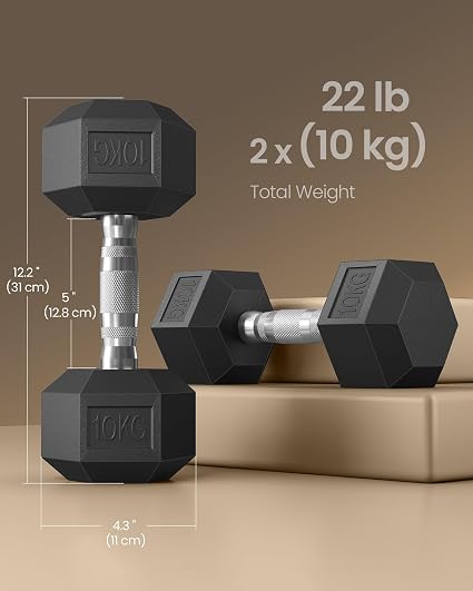 Heavy-Duty Hex Rubber Dumbbells for Home & Commercial Gym Workout