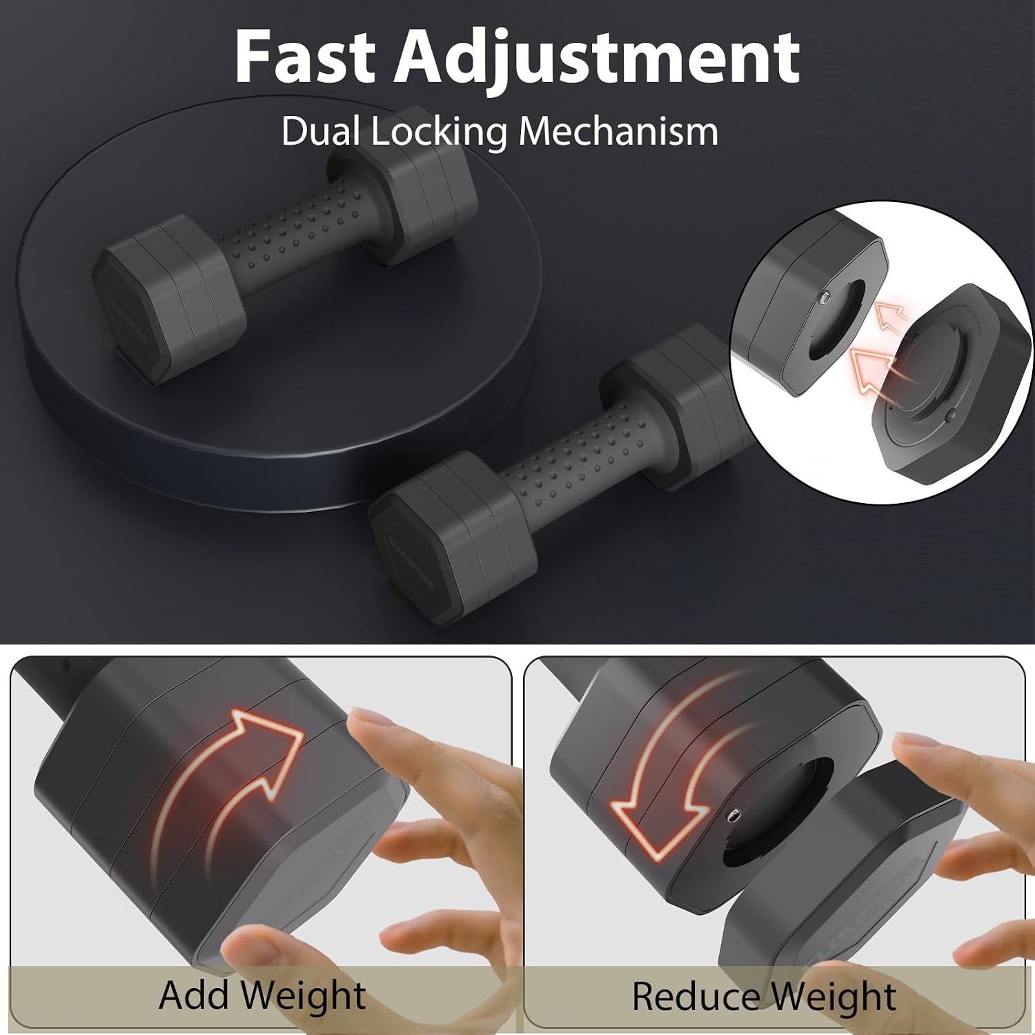 4-in-1 Soft-Grip Adjustable Free Weights Dumbbell Set (Pair, 5kg Total)