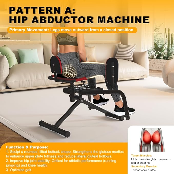 8-Level Adjustable Hip Abductor & Inner Thigh Training Machine for Home Gym
