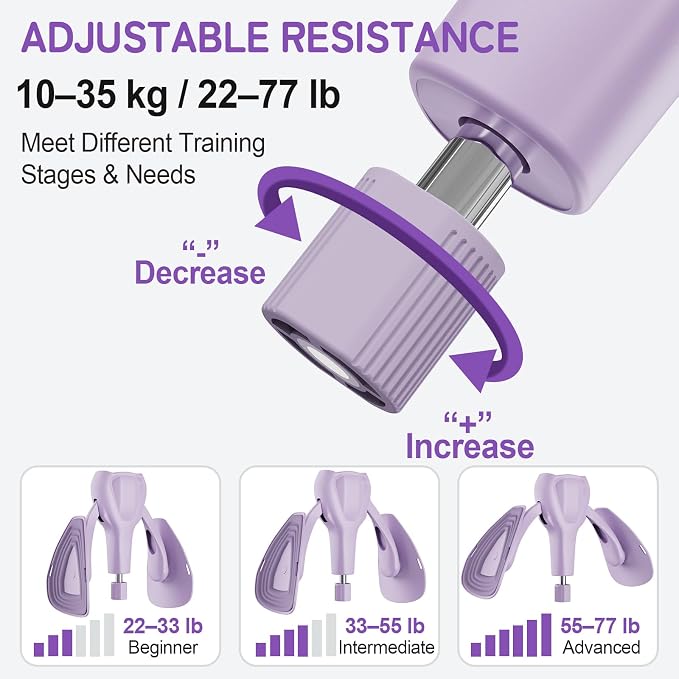 Adjustable Pelvic Floor Muscle Trainer & Thigh Toner with Resistance Band (35kg) - Lilac Purple