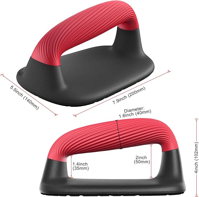 Compact Ergonomic Push-Up Handles with Soft Cushion Grip (Pair) - Red & Black