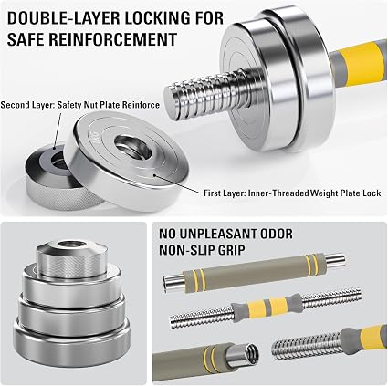 2-in-1 Solid Steel Adjustable Dumbbell & Barbell Weight Set - Chrome Finish
