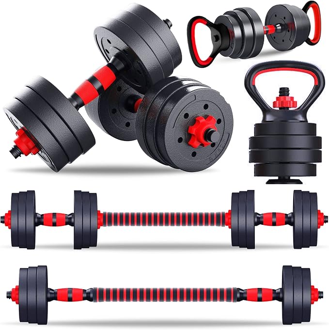6-in-1 Multi-Functional Adjustable Dumbbell, Barbell & Kettlebell Set (20kg)