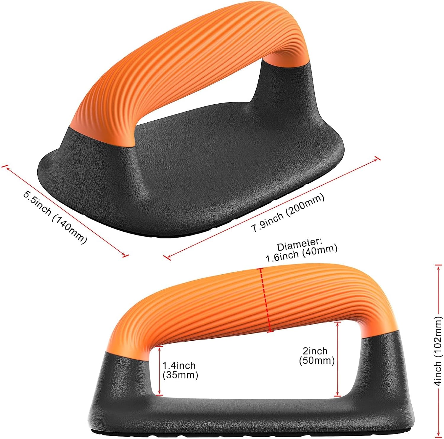 Ergonomic Push-Up Bars with Wide Non-Slip Base (Pair) - Orange & Black