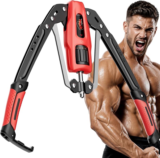 10-Level Adjustable Hydraulic Arm Trainer with Safety Cylinder (10-200kg) - Red