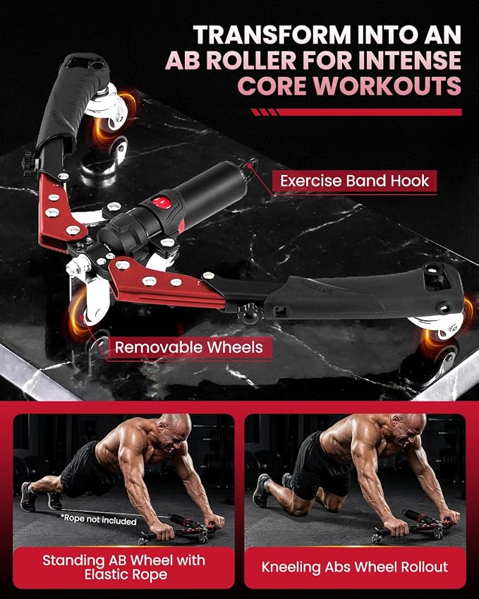 Adjustable Hydraulic Power Twister Arm Trainer with Ab Roller (10-200kg) - Red