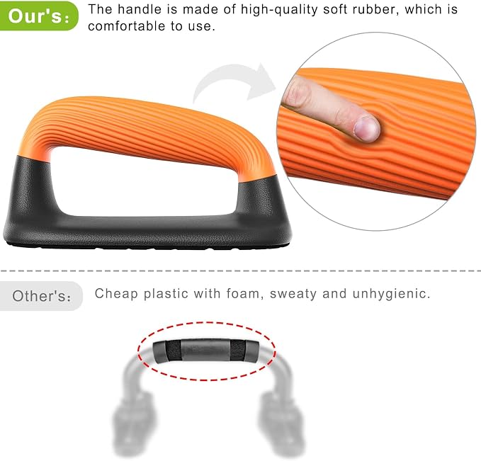 Ergonomic Push-Up Bars with Wide Non-Slip Base (Pair) - Orange & Black