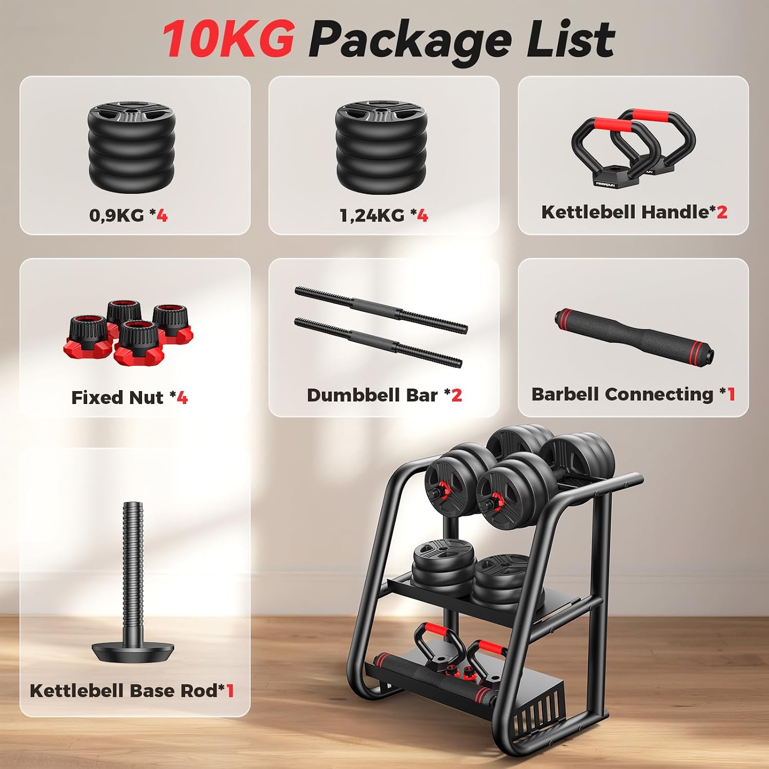 5-in-1 Multi-Purpose Adjustable Dumbbell, Barbell & Kettlebell Workout Set