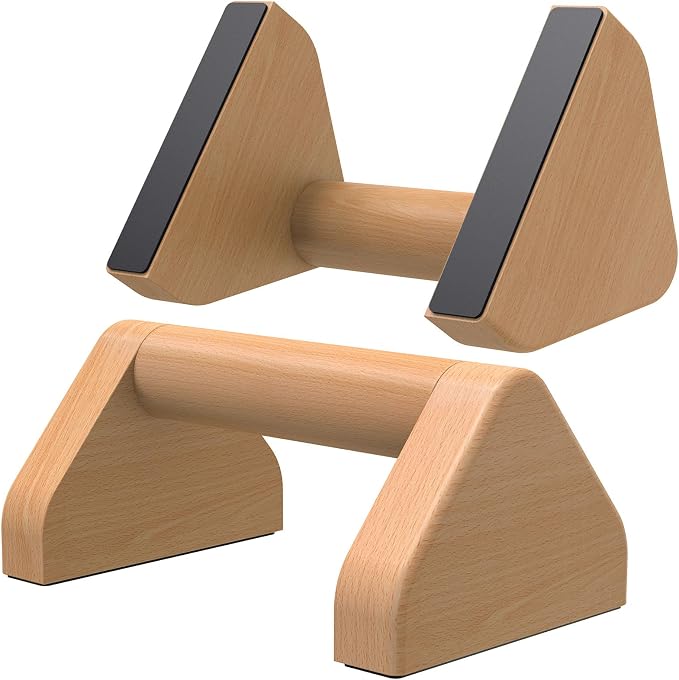 Solid Beechwood Push-Up Bars with Non-Slip Rubber Base (Pair) - Natural Wood