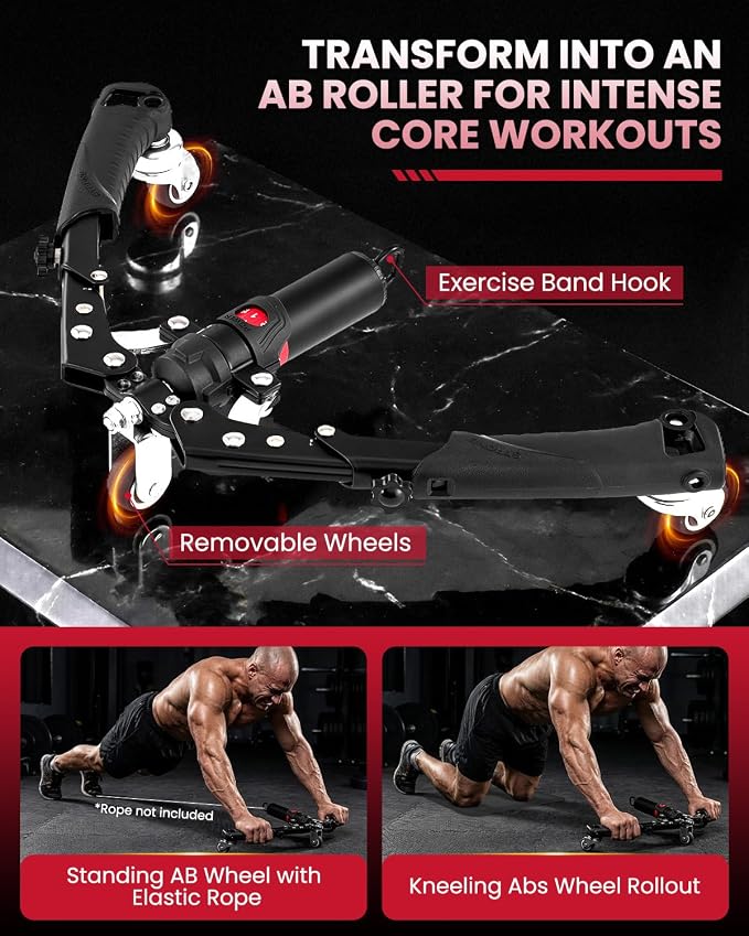 Adjustable Hydraulic Power Twister Arm Trainer with Ab Roller (10-200kg) - Matt Black