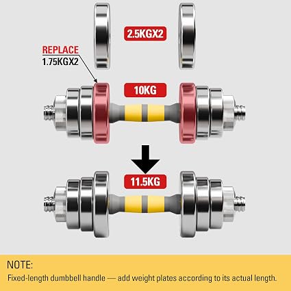 2-in-1 Solid Steel Adjustable Dumbbell & Barbell Weight Set - Chrome Finish