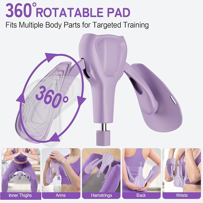 Adjustable Pelvic Floor Muscle Trainer & Thigh Toner with Resistance Band (35kg) - Lilac Purple