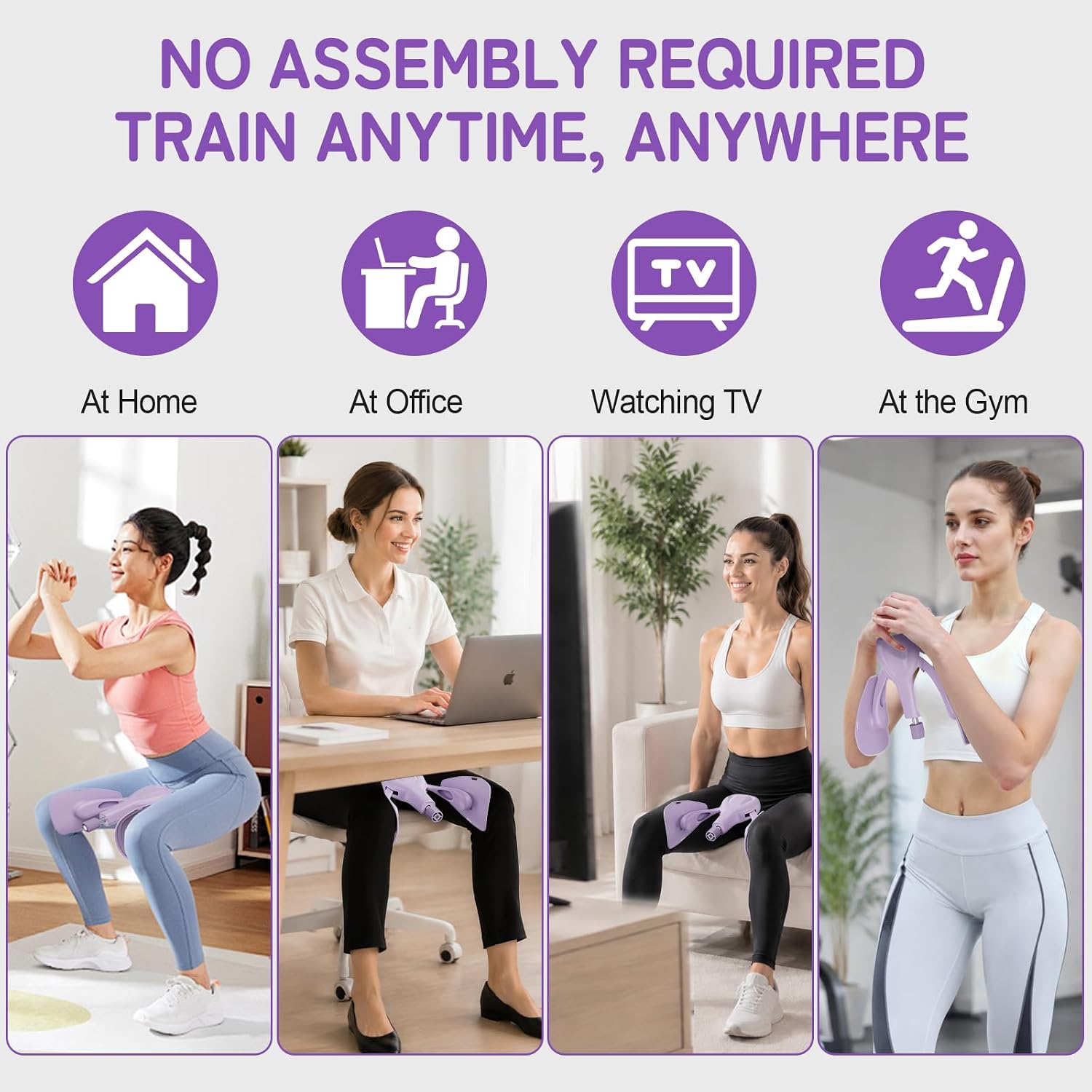 Adjustable Pelvic Floor Muscle Trainer & Thigh Toner with Resistance Band (35kg) - Lilac Purple
