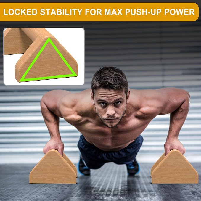 Solid Beechwood Push-Up Bars with Non-Slip Rubber Base (Pair) - Natural Wood