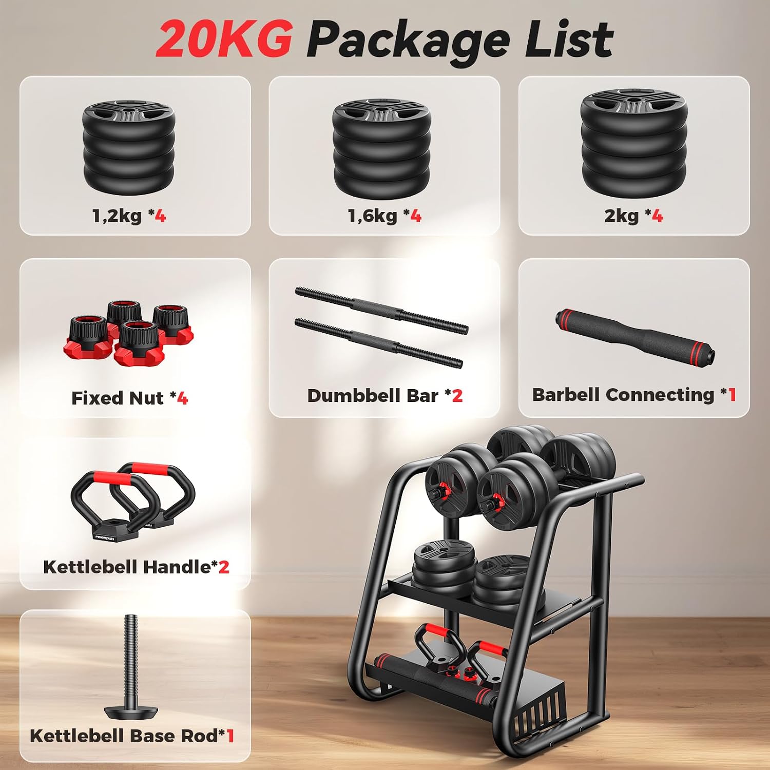 5-in-1 Multi-Purpose Adjustable Dumbbell, Barbell & Kettlebell Set - Heavy Edition