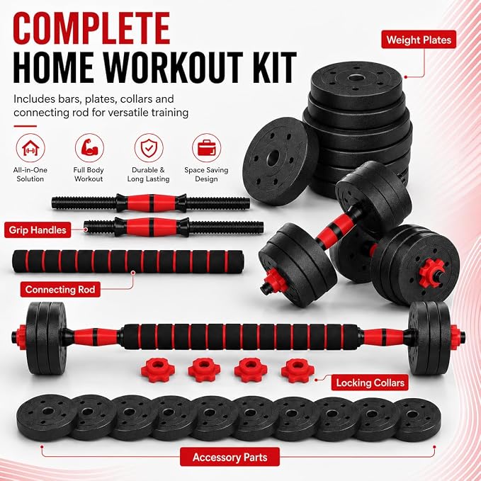 6-in-1 Multi-Functional Adjustable Dumbbell, Barbell & Kettlebell Set (20kg)