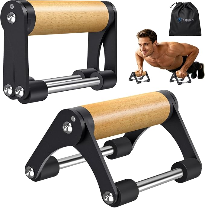 Premium Wooden Calisthenics Parallettes Push-Up Bars with Steel Base (Pair)