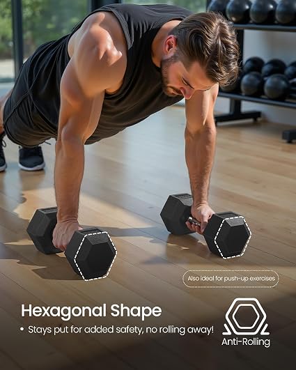Heavy-Duty Hex Rubber Dumbbells for Home & Commercial Gym Workout