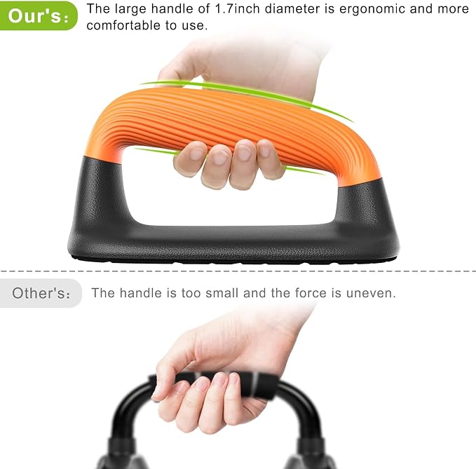 Ergonomic Push-Up Bars with Wide Non-Slip Base (Pair) - Orange & Black