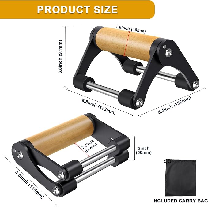 Premium Wooden Calisthenics Parallettes Push-Up Bars with Steel Base (Pair)