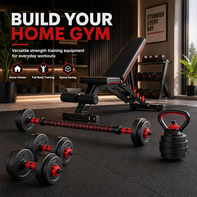 6-in-1 Multi-Functional Adjustable Dumbbell, Barbell & Kettlebell Set (20kg)