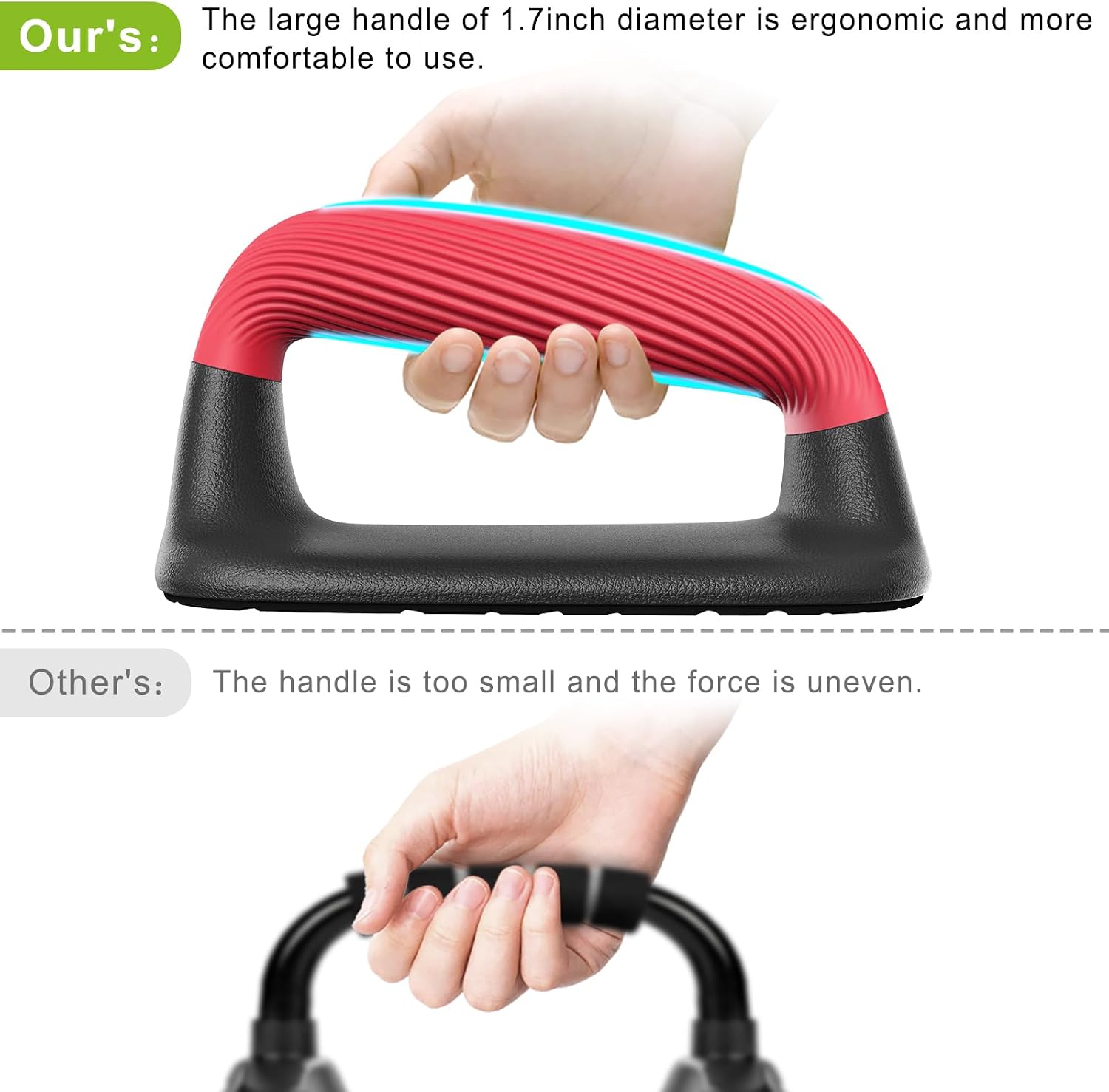 Compact Ergonomic Push-Up Handles with Soft Cushion Grip (Pair) - Red & Black