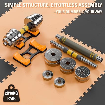 2-in-1 Solid Steel Adjustable Dumbbell & Barbell Weight Set - Chrome Finish