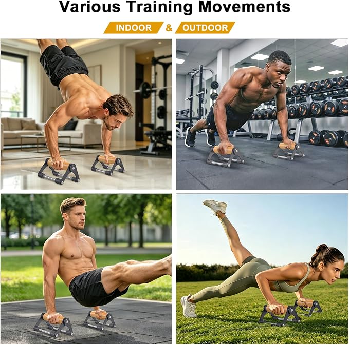 Premium Wooden Calisthenics Parallettes Push-Up Bars with Steel Base (Pair)