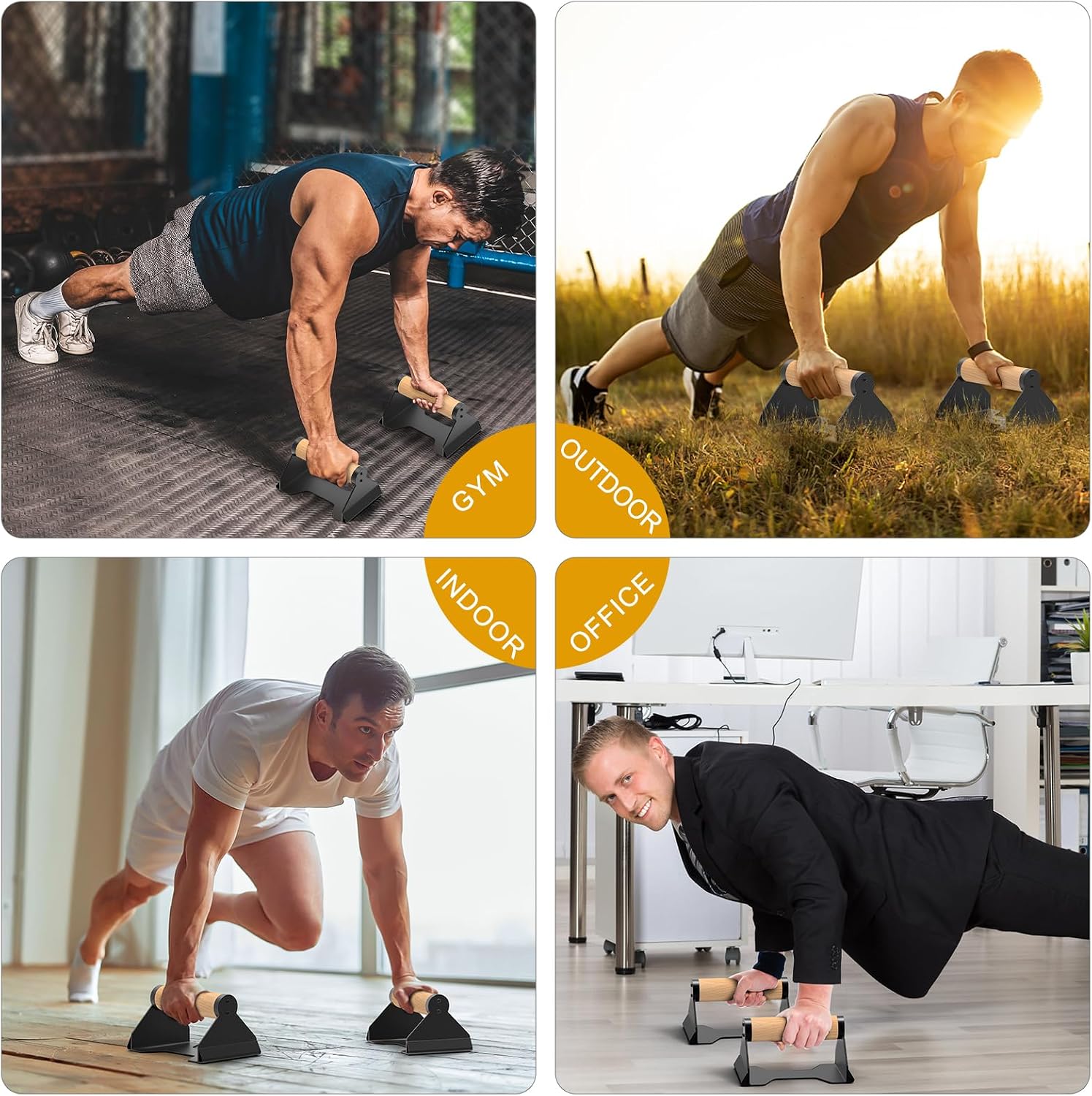 Ergonomic Incline Push-Up Stands with Cushioned Foam Grips (Pair) - Black & Grey
