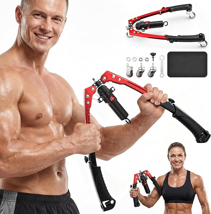 Adjustable Hydraulic Power Twister Arm Trainer with Ab Roller (10-200kg) - Red