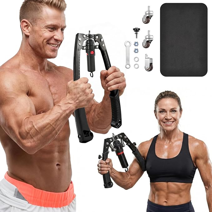 Adjustable Hydraulic Power Twister Arm Trainer with Ab Roller (10-200kg) - Matt Black