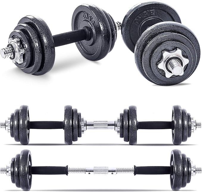 Cast Iron 2-in-1 Adjustable Dumbbell & Barbell Weight Set (20kg Pair)