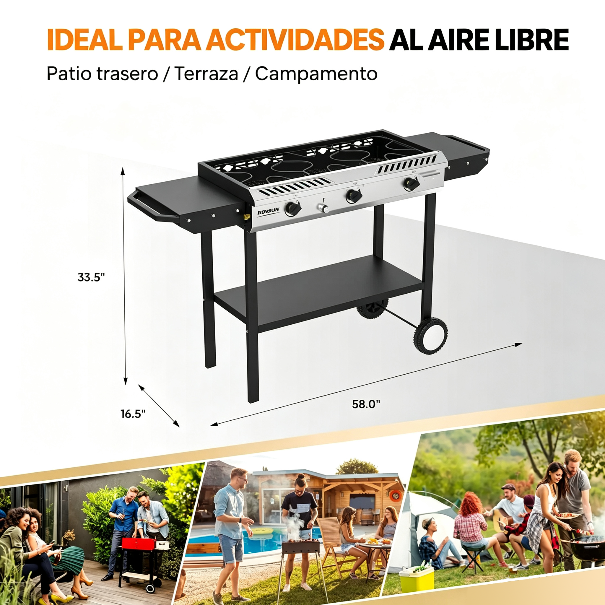 Estufa de gas propano para exteriores de 2-3 quemadores, robusta, de hierro fundido, con encendido automático, regulador, estantes laterales, 150000-225000 BTU, ideal para barbacoas de camping, cocina al aire libre y barbacoas.