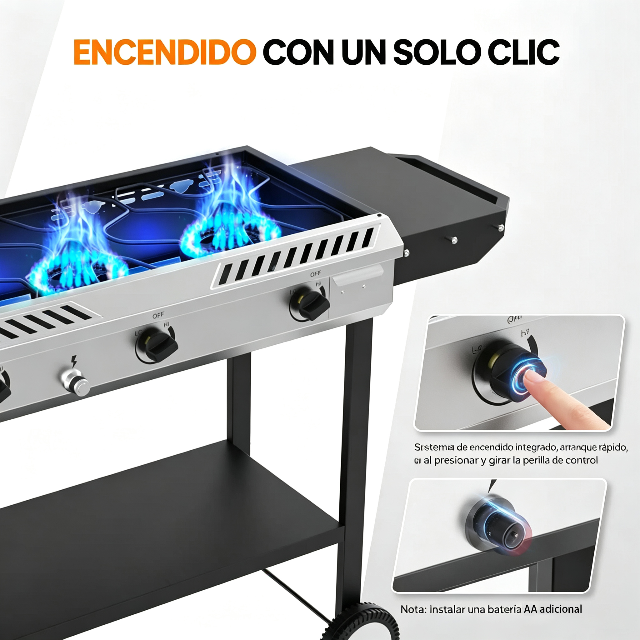 Estufa de gas propano para exteriores de 2-3 quemadores, robusta, de hierro fundido, con encendido automático, regulador, estantes laterales, 150000-225000 BTU, ideal para barbacoas de camping, cocina al aire libre y barbacoas.