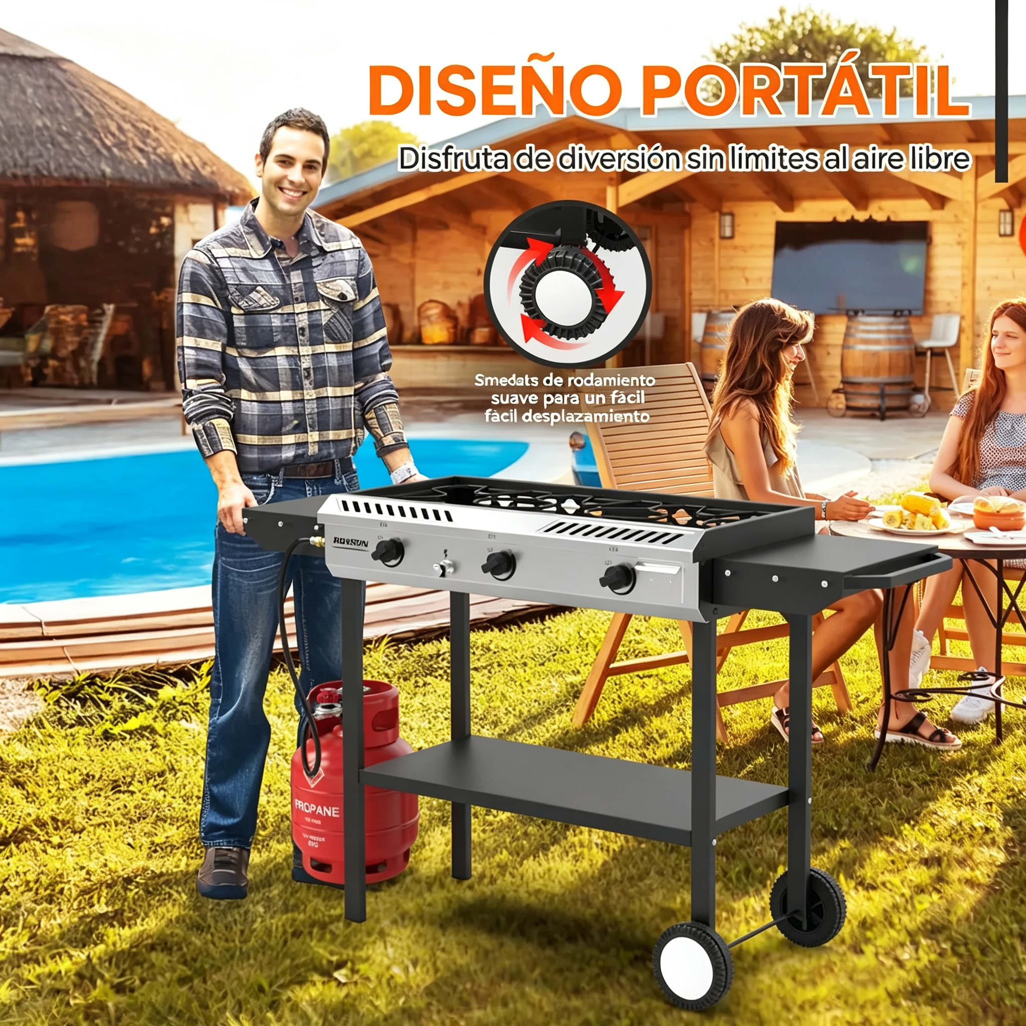 Estufa de gas propano para exteriores de 2-3 quemadores, robusta, de hierro fundido, con encendido automático, regulador, estantes laterales, 150000-225000 BTU, ideal para barbacoas de camping, cocina al aire libre y barbacoas.