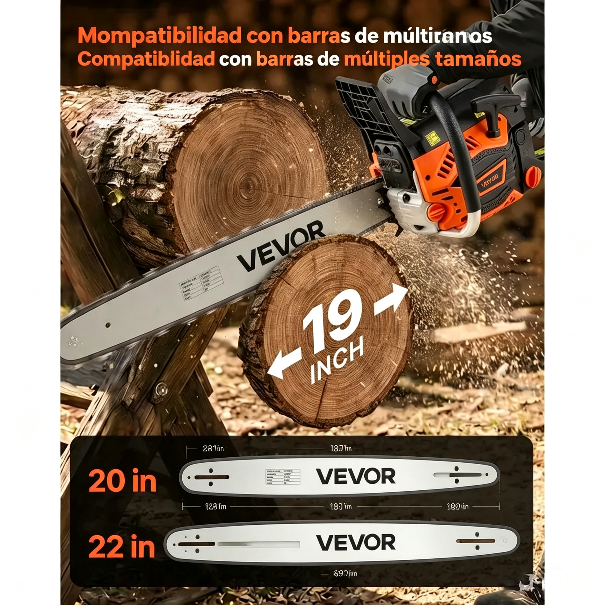 Motosierra a Gasolina 25.4CC 12 Pulgadas, Motor 2 Tiempos 1.2HP, Mango Antivibración y Lubricación Automática para Corte de Árboles, Leña y Madera