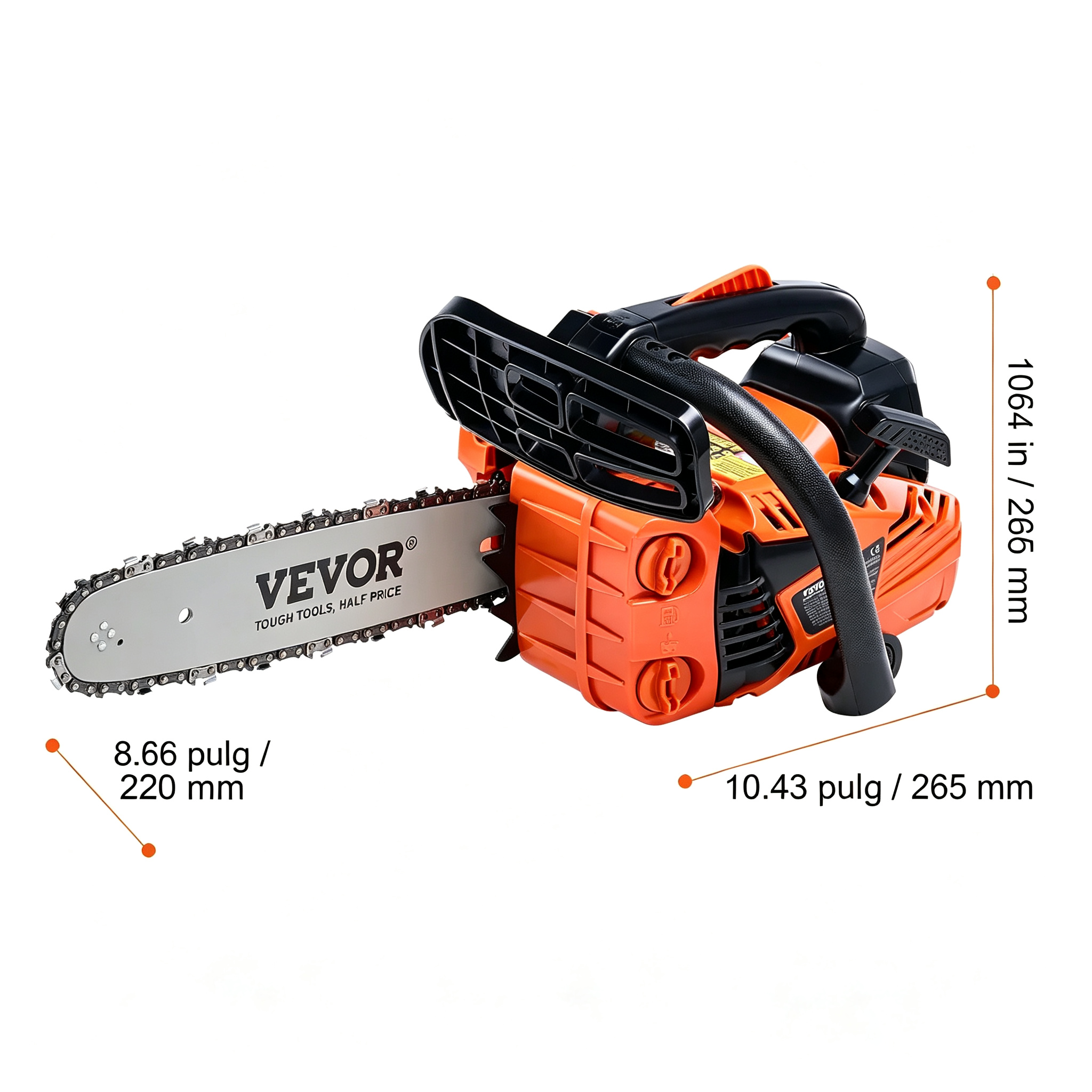 Motosierra a Gasolina 25.4CC 12 Pulgadas, Motor 2 Tiempos 1.2HP, Mango Antivibración y Lubricación Automática para Corte de Árboles, Leña y Madera
