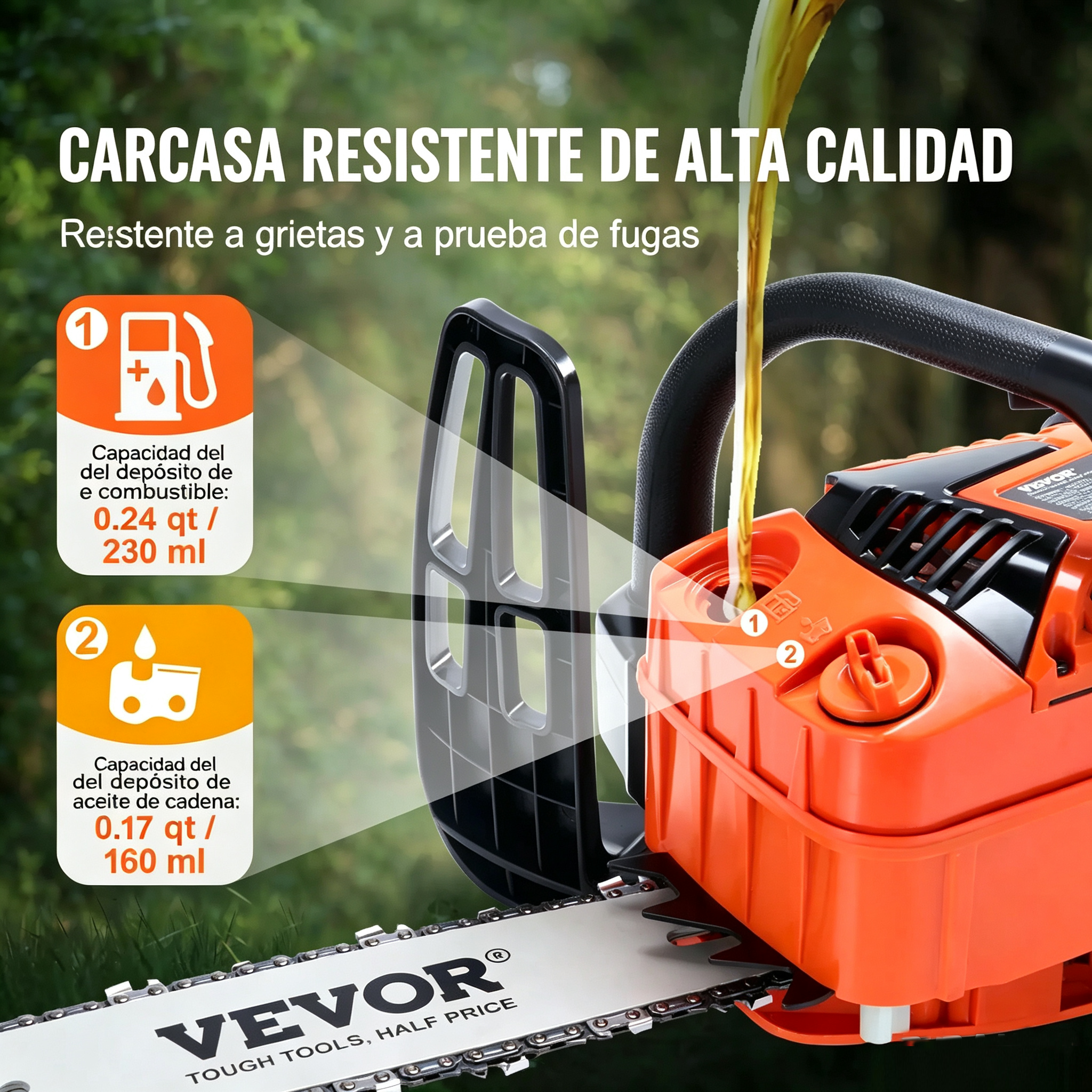 Motosierra a Gasolina 25.4CC 12 Pulgadas, Motor 2 Tiempos 1.2HP, Mango Antivibración y Lubricación Automática para Corte de Árboles, Leña y Madera