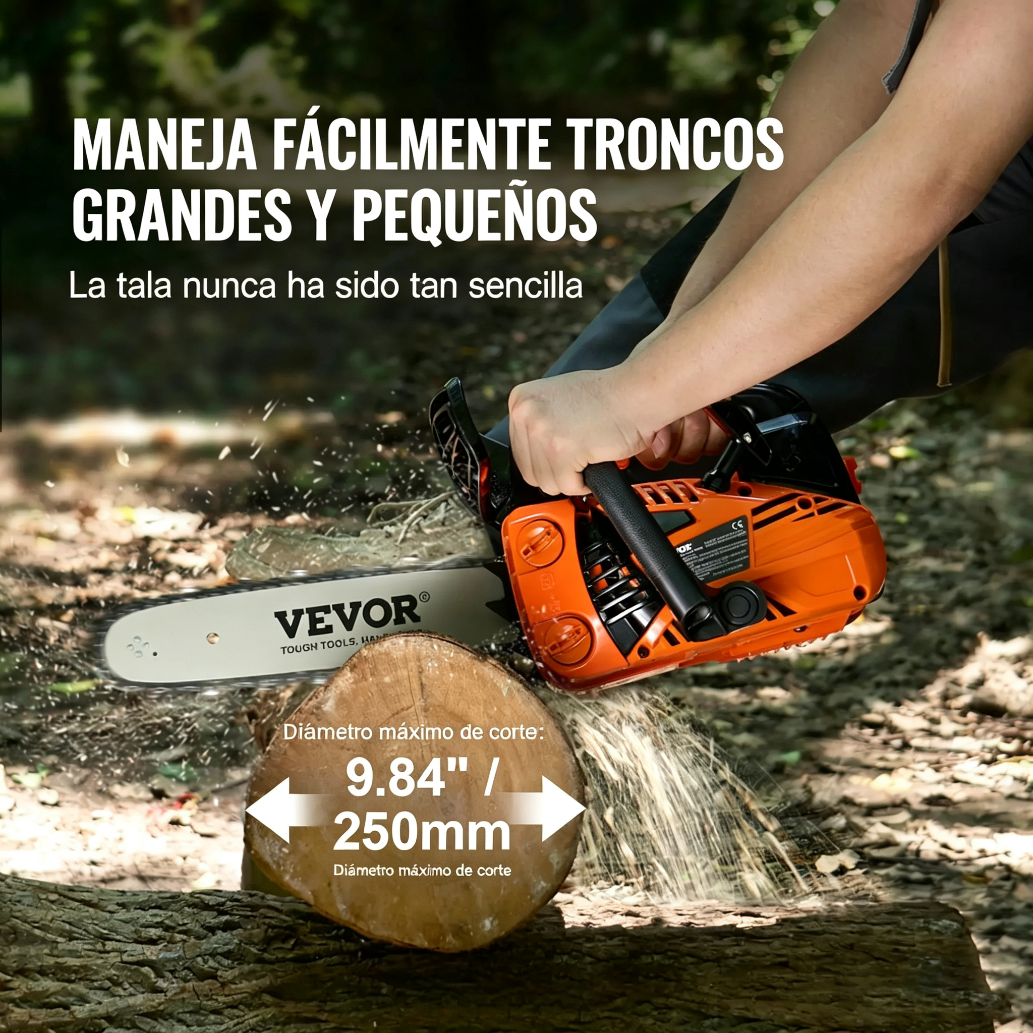 Motosierra a Gasolina 25.4CC 12 Pulgadas, Motor 2 Tiempos 1.2HP, Mango Antivibración y Lubricación Automática para Corte de Árboles, Leña y Madera