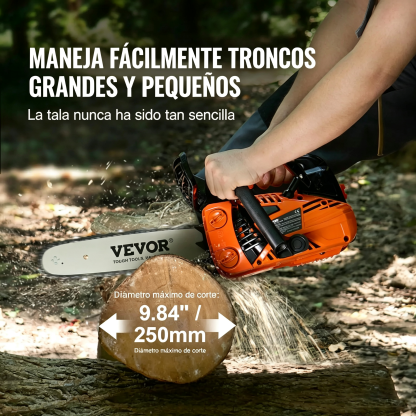 Motosierra a Gasolina 25.4CC 12 Pulgadas, Motor 2 Tiempos 1.2HP, Mango Antivibración y Lubricación Automática para Corte de Árboles, Leña y Madera