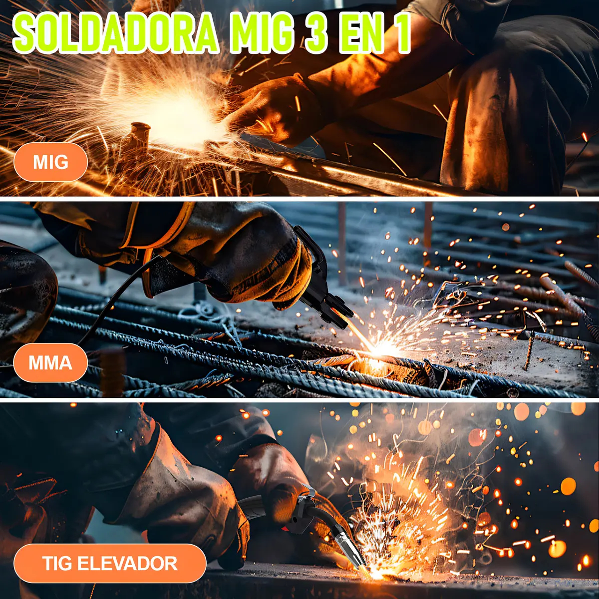 Soldadora inverter 3 en 1 LIDEEP (modelo MIG-250/300, 127 V, compatible con los modos MIG/MMA/TIG), equipada con una pantalla LCD digital; admite soldadura sin gas (con hilo tubular).