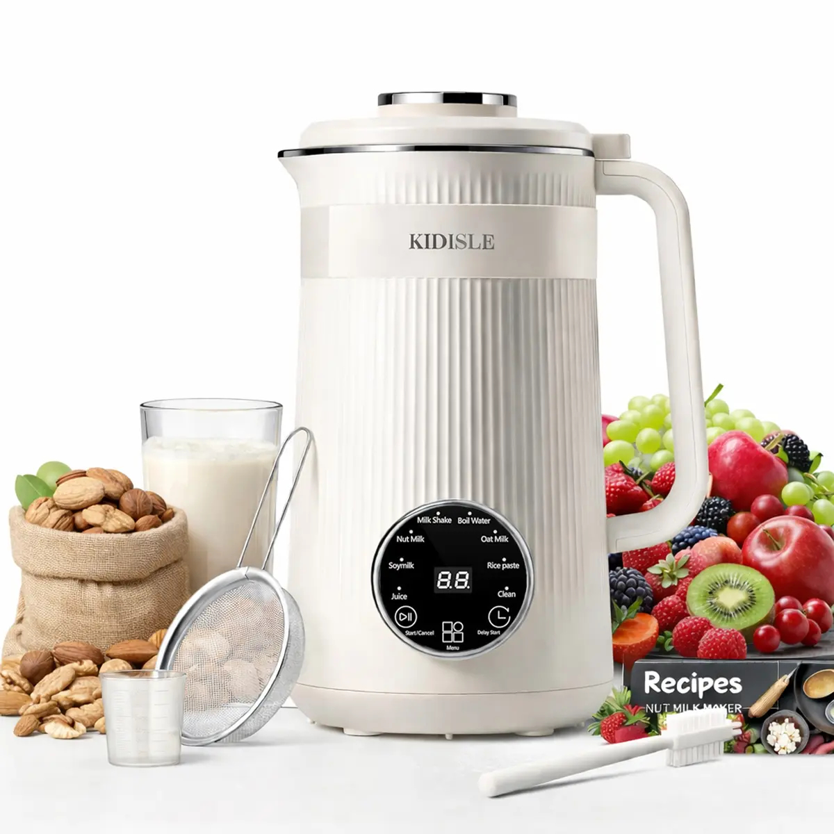 Máquina automática de soja de 32 onzas para almendras caseras, avena, coco, soja, leches a base de plantas y bebidas no lácteas con retraso de arranque/mantener el calor,