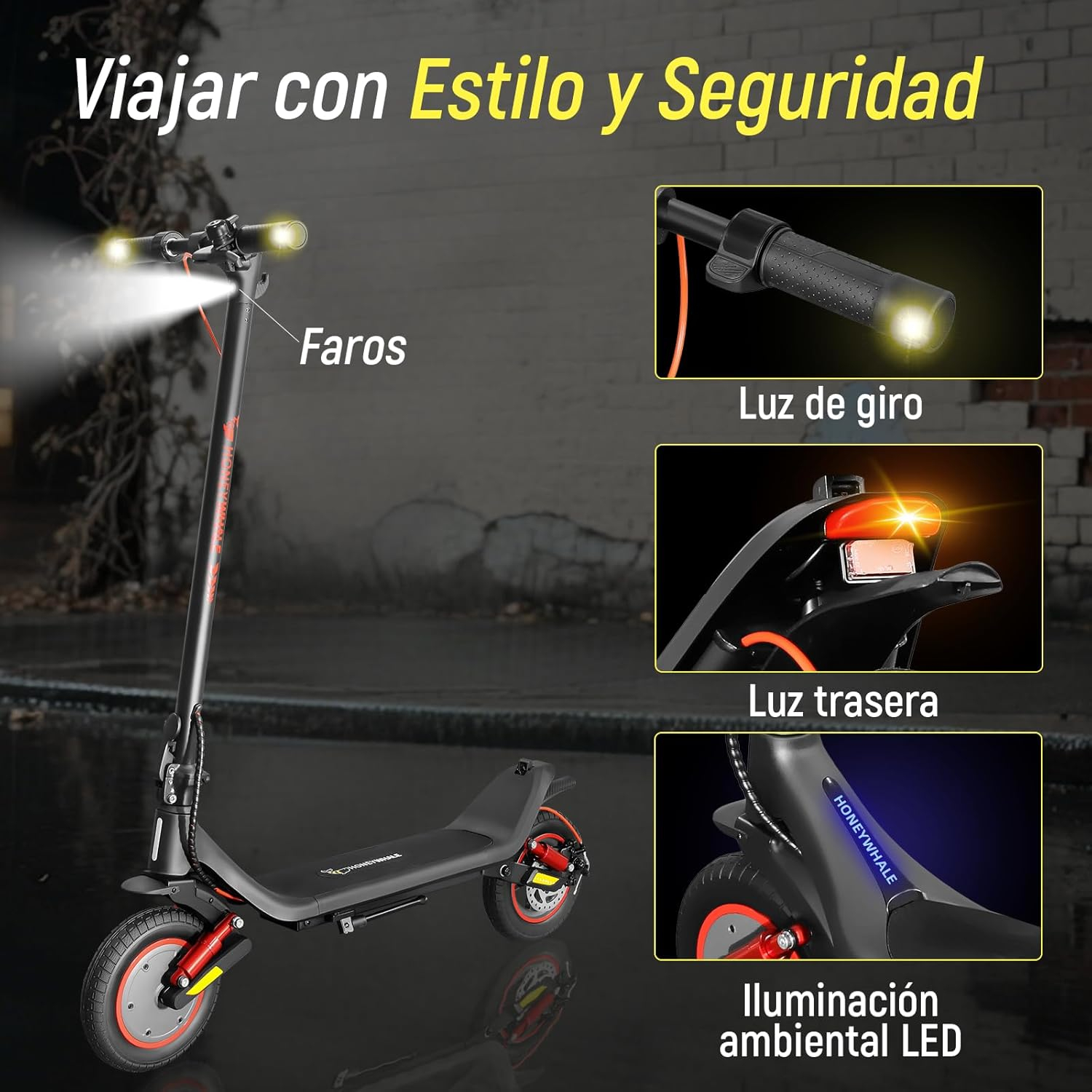 HONEYWHALE M1 MAX/S2 MAX Scooter Eléctrico 500W-32KM/H-22KM Patin Electrico | Diseño Plegable, Doble Suspensión, Neumáticos Inflables de 10", APP Bluetooth, Doble Freno e Intermitentes, Más Comodidad