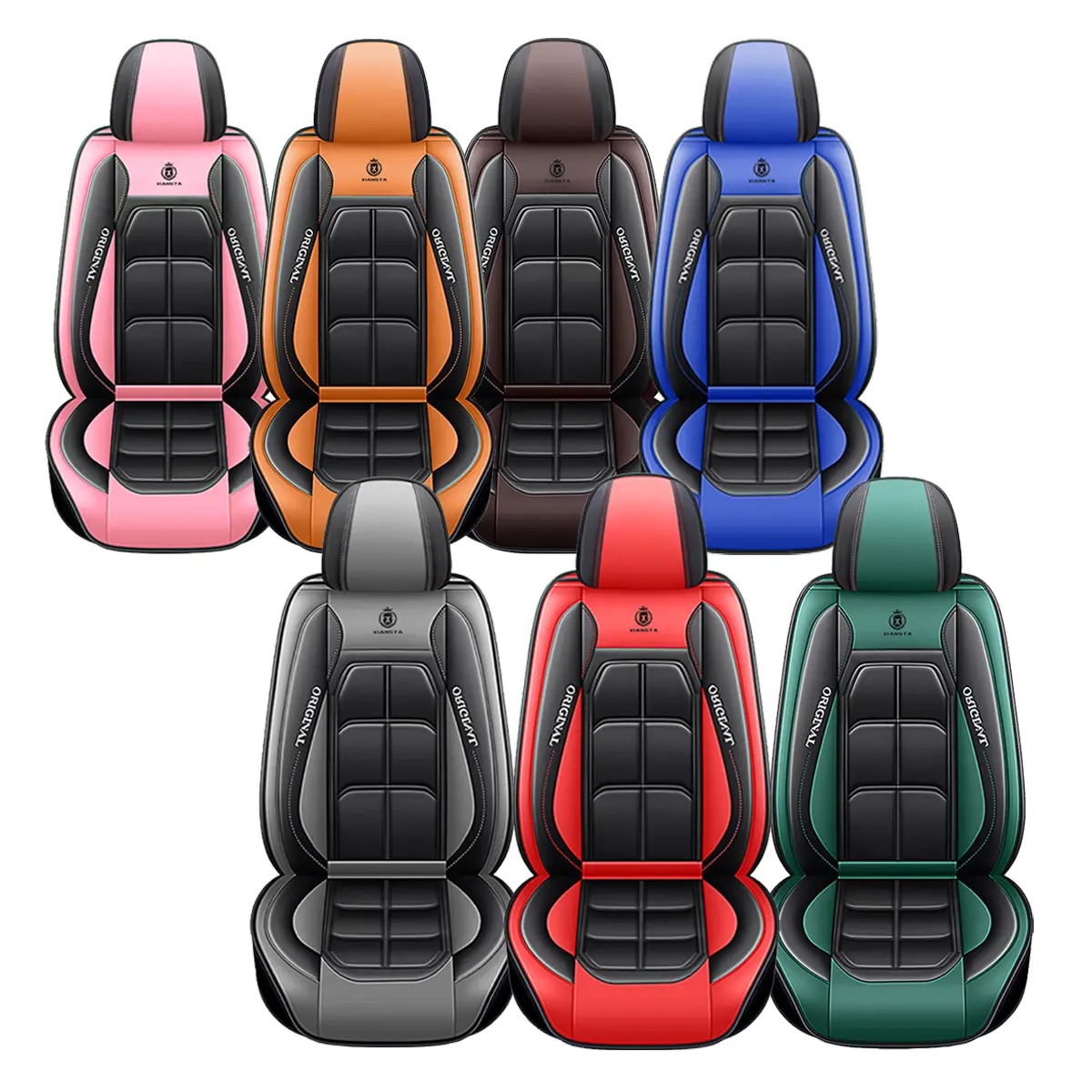 Fundas de asiento de cuero de lujo para automóvil (5 plazas) — Interfaz universal para airbag de seguridad — Impermeables, antideslizantes y fáciles de limpiar — Juego completo en color negro — Regalo ideal para el coche.