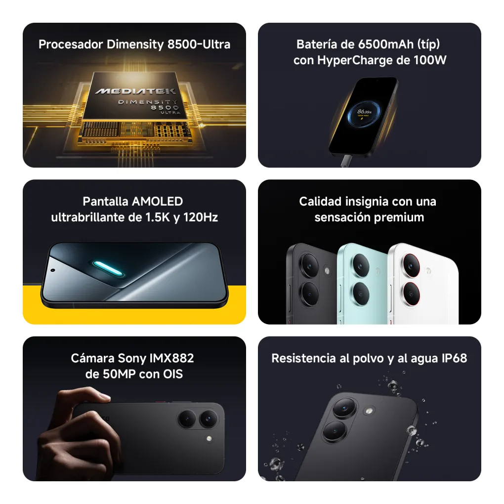 Smartphone POCO X8 Pro 5G Dual SIM 12GB+512GB | Pantalla AMOLED 6.59" | Dimensity 8500-Ultra | Cámara 50MP con OIS | Batería 6500mAh | Carga HyperCharge 100W